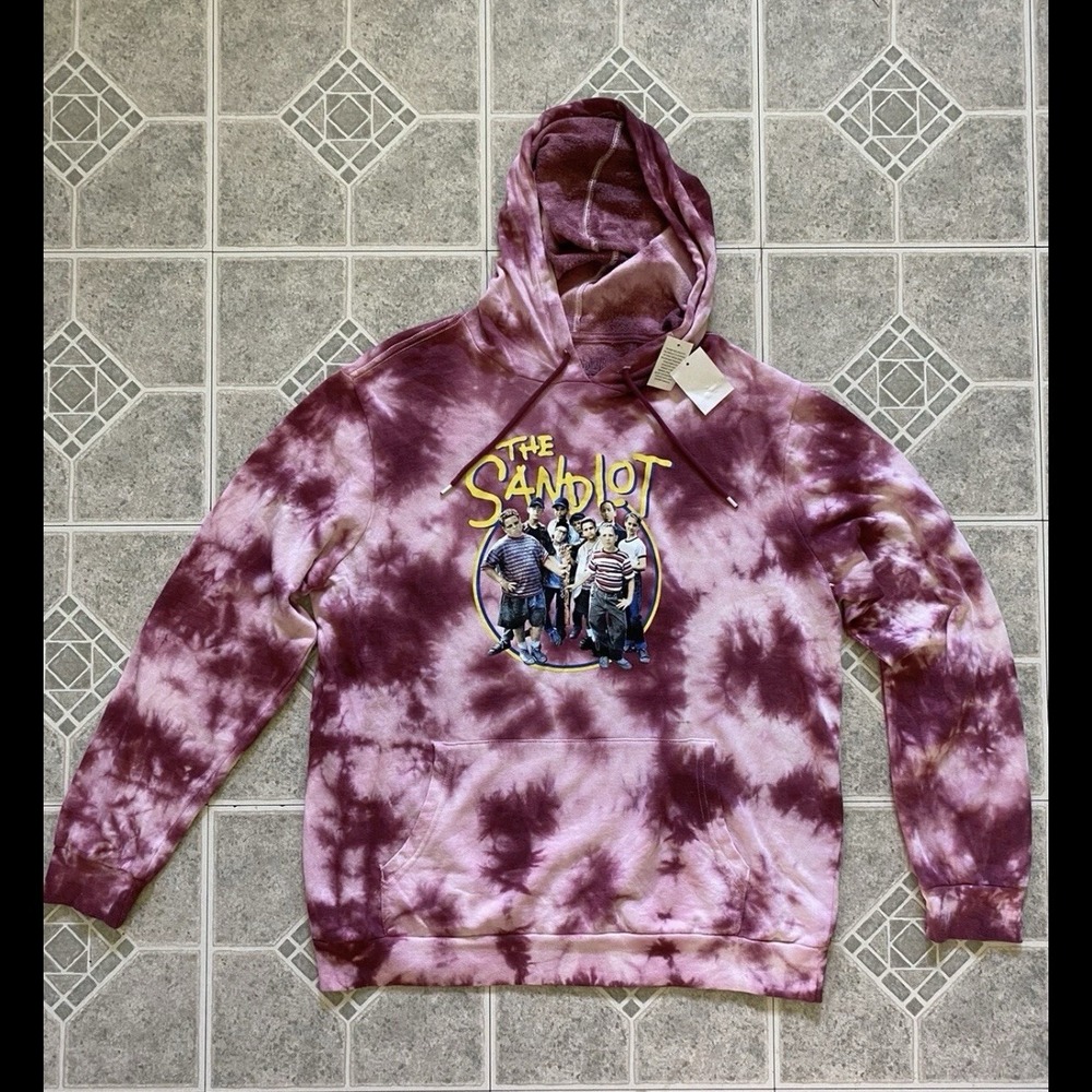 Sandlot Hoodie Mens Large Red Long Sleeve Hooded Shirt Tie Dye Lightweight